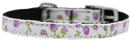 Roses Nylon Dog Collar with classic buckle 3/8" Purple Size 16